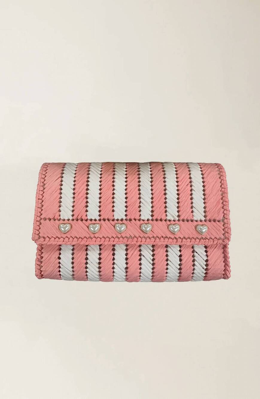 NEW BTB LOS ANGELES gizelle clutch in pink stripe